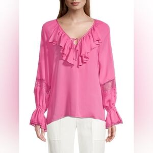 Kobi Halperin Nicolette Silk Pink Ruffle Blouse Size L